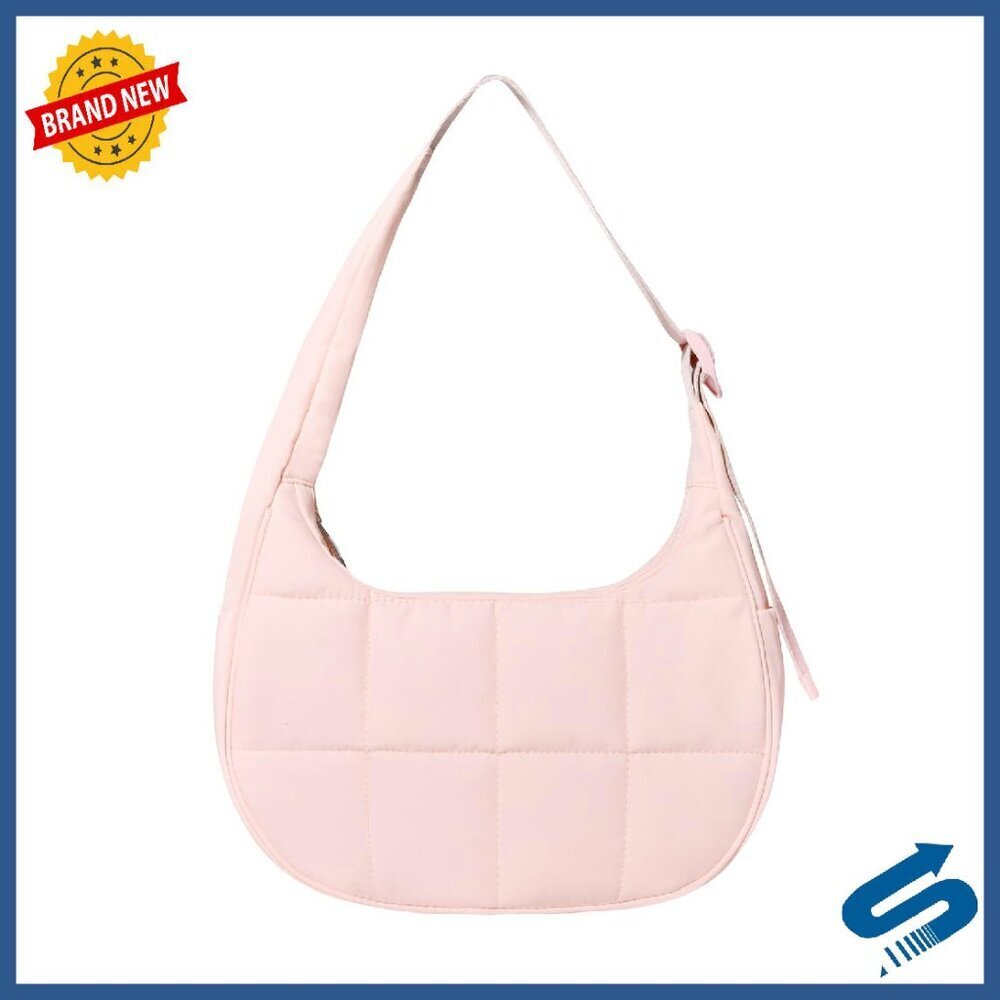Small Puffer Crescent Shoulder Bag, Waterproof Nylon Quilted Purse